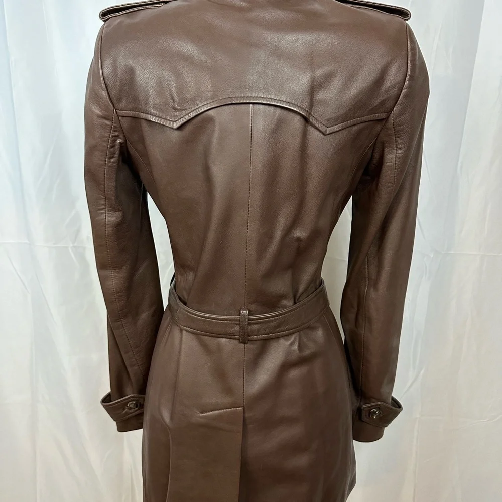 NWT Balenciaga Chocolate Brown Genuine Lambskin Leather Trench Coat Size FR36 - Picture 6 of 9